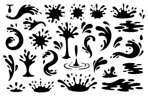 Black set of water splashes and drops. Fluid shapes collection for abstract イラスト素材
