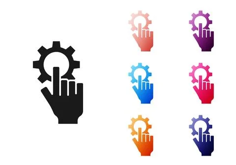 Black Settings in the hand icon isolated on white background. Set icons color Stock Illustration