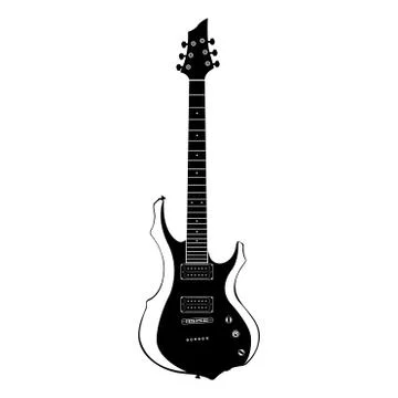 Black seven-string electric guitar on a white background. Icon Stock Illustration