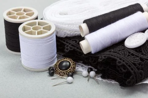 Black sewing kit Stock Photos