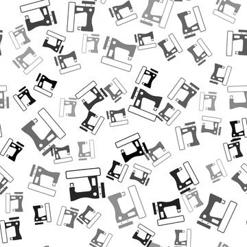 Black Sewing machine icon isolated seamless pattern on white background. Vector Stock Illustration