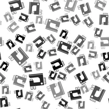 Black Sewing machine icon isolated seamless pattern on white background. Vector Illustrazione stock