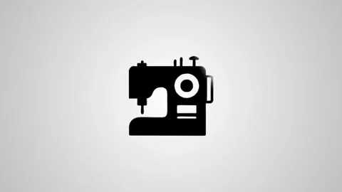 Black sewing machine icon rotates and appears, then silver light reflection.. Stock Footage 346496344