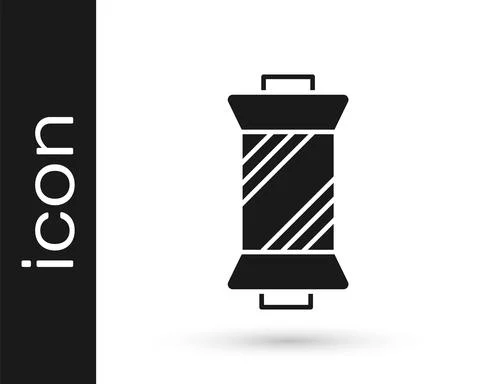Black Sewing thread on spool icon isolated on white background. Yarn spool Stock Illustration