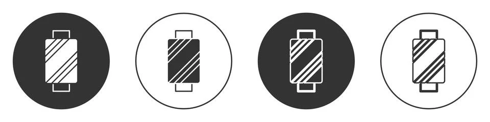 Black Sewing thread on spool icon isolated on white background. Yarn spool Stock Illustration