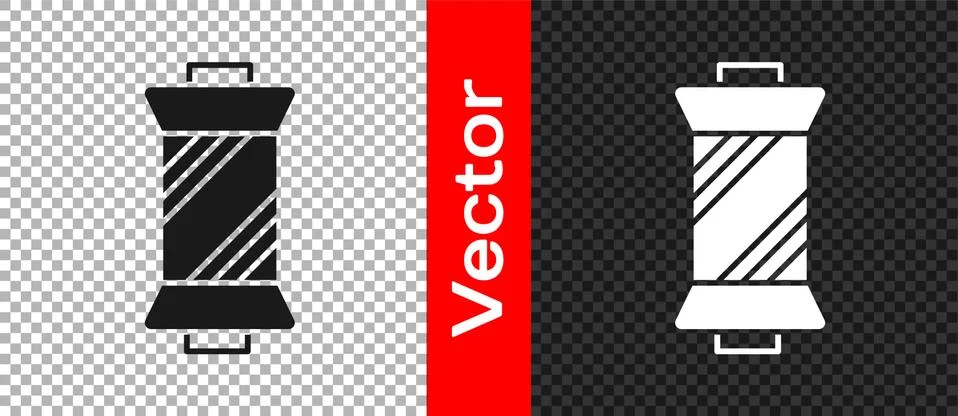Black Sewing thread on spool icon isolated on transparent background. Yarn spool Stock Illustration