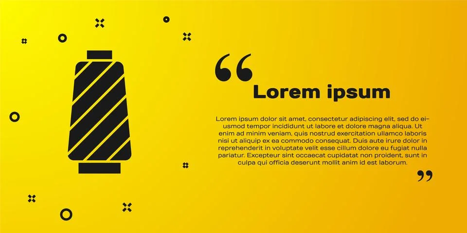 Black Sewing thread on spool icon isolated on yellow background. Yarn spool Stock Illustration