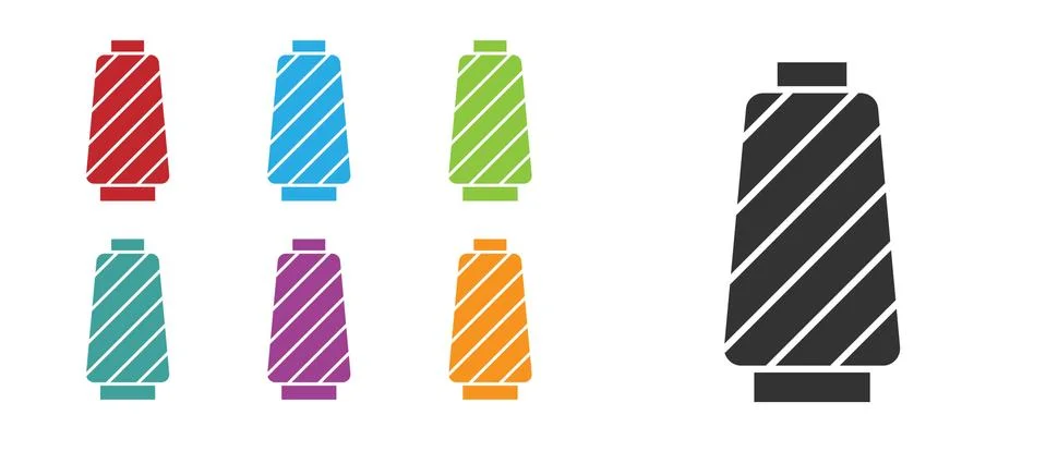 Black Sewing thread on spool icon isolated on white background. Yarn spool Stock Illustration