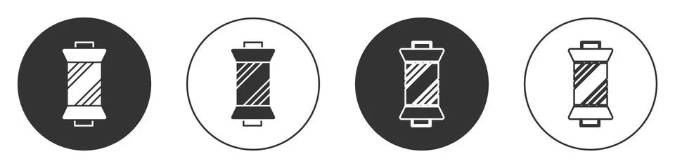 Black Sewing thread on spool icon isolated on white background. Yarn spool Illustrazione stock