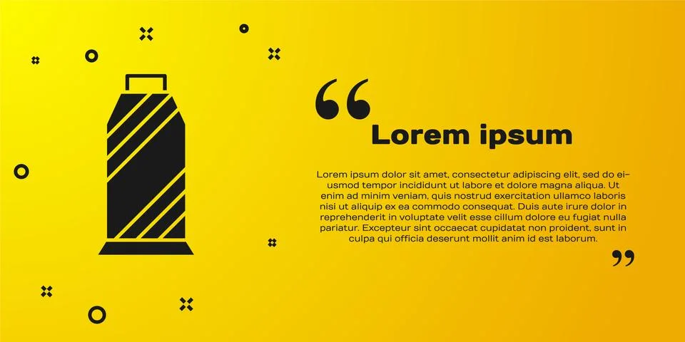 Black Sewing thread on spool icon isolated on yellow background. Yarn spool Stock Illustration
