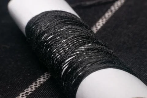Black Sewing Thread Spool Macro Detail Stock Photos