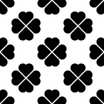 Black shamrock seamless pattern. Background of fourleaf clovers. Simple flat Stock Illustration