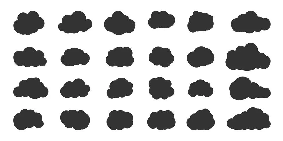Black shape cloud weather icon bubble vector set Stock Illustration