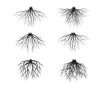 Black shape of Tree and Roots. Vector Illustration. Illustrazione stock