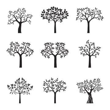 Black shape of Tree with Leaves. Vector Illustration. Stock Illustration