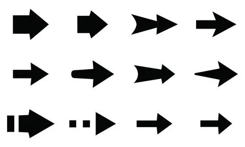 Black Sharp Arrowheads and Direction Pointers Set Stock Illustration