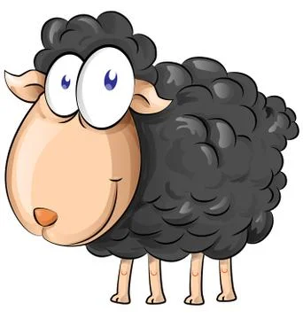 Black sheep cartoon isolate on white background Stockillustratie