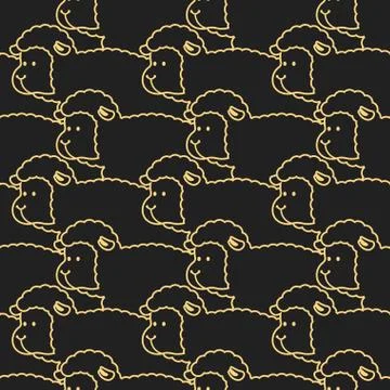 Black Sheep pattern. ewe ornament.  Flock of sheeps. Farm animal background.  Stock Illustration