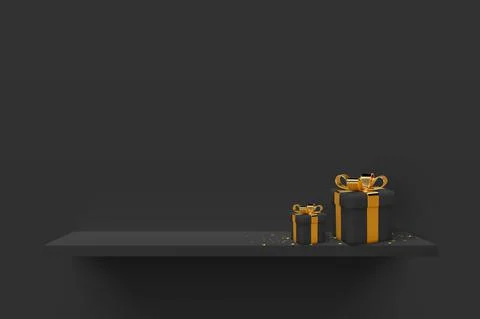 Black shelf with gift boxes. Stock Illustration