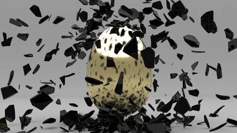 The black shell explodes and underneath is a golden egg Stock Footage 150452324