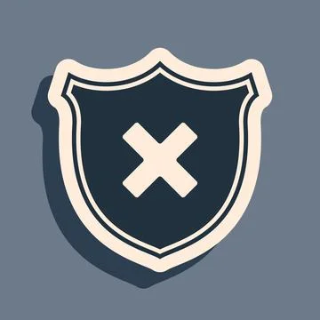 Black Shield and cross x mark icon isolated on grey background. Denied Stock Illustration