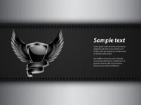 Black shield and sample text on leather and metal background Stock Illustration