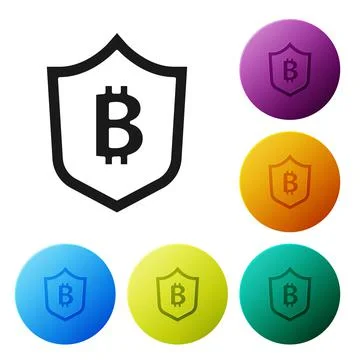Black Shield with bitcoin icon isolated on white background. Cryptocurrency Stock Illustration