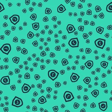 Black Shield with check mark icon isolated seamless pattern on green background イラスト素材