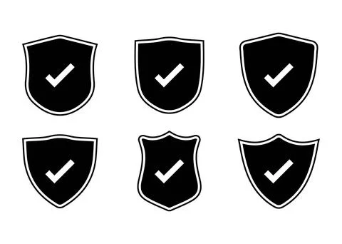 Black Shield Check Mark Icons Set Verified Security Vector Stock Illustration