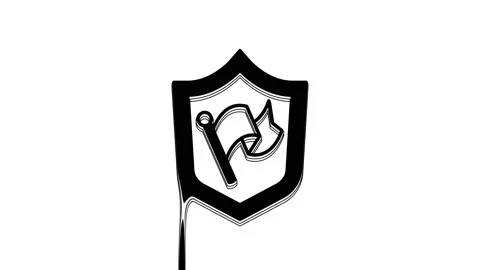 Black Shield with flag icon isolated on white background. Victory, winning and Stock Footage 233959645