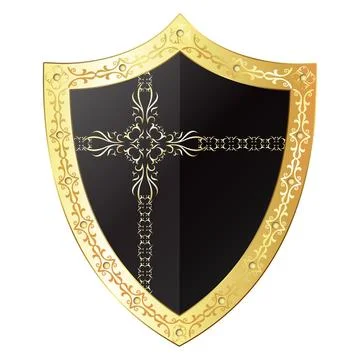 Black shield with gold border with pattern design Stock Illustration