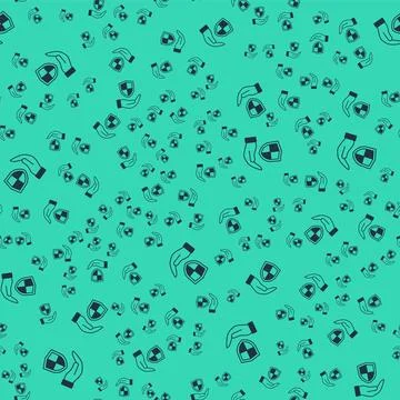 Black Shield in hand icon isolated seamless pattern on green background Illustrazione stock