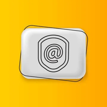 Black Shield with mail and e-mail icon isolated on yellow background. Guard.. Stock Illustration
