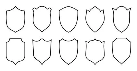 Black shield protect guard shape outline icon set Stock Illustration