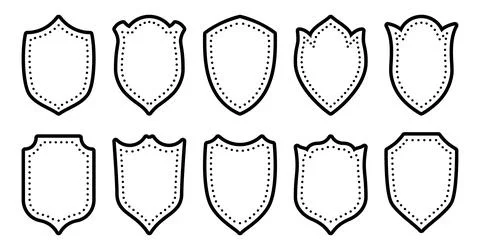 Black shield protection guard shape line icon set Stock Illustration