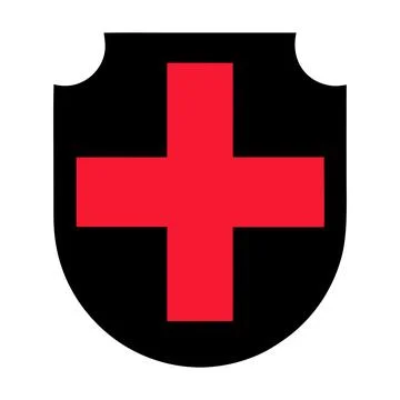 Black shield with red cross emblem Stock Illustration
