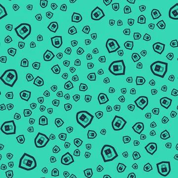 Black Shield security with lock icon isolated seamless pattern on green Stock Illustration