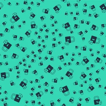 Black Shield security with lock icon isolated seamless pattern on green Illustrazione stock