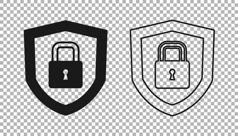 Black Shield security with lock icon isolated on transparent background Stockillustratie