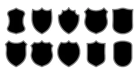Black Shield Silhouette Icons Set for Security and Heraldic Design Stock Illustration