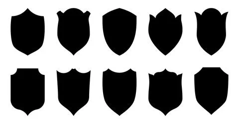 Black shield stamp security heraldic flat icon set Stock Illustration