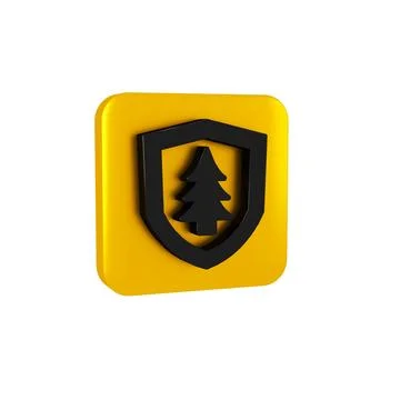 Black Shield with tree icon isolated on transparent background. Eco-friendl.. Stock Illustration