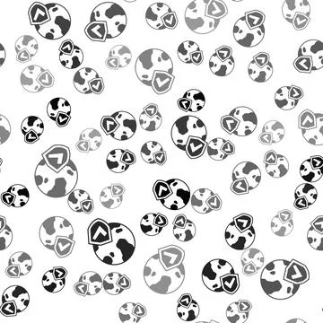 Black Shield with world globe icon isolated seamless pattern on white backgro Stock Illustration