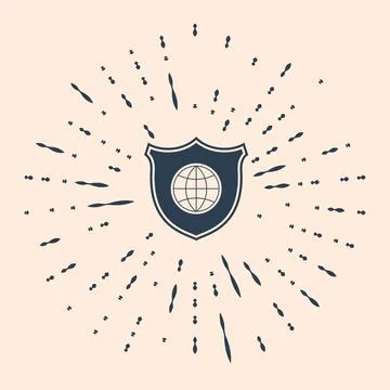Black Shield with world globe icon isolated on beige background. Security 库存插图