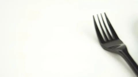 Black shine plastic fork and spoon Video stock 119914884