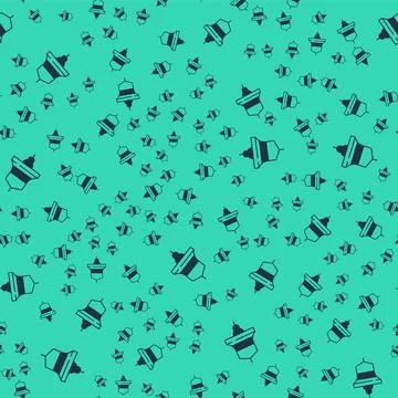 Black Ship bell icon isolated seamless pattern on green background. Vector 스톡 일러스트