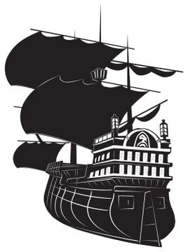 Black ship on white background Stock Illustration