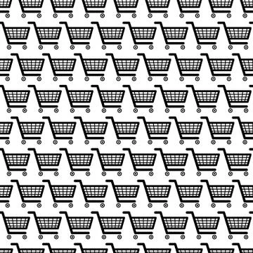 Black shopping carts, seamless pattern Stock Illustration