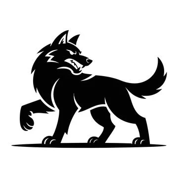 Black silhouette of an aggressive wolf with sharp teeth Stock Illustration