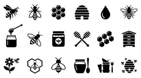 Black silhouette apiculture icon set with glass jars filled nectar Stock Illustration
